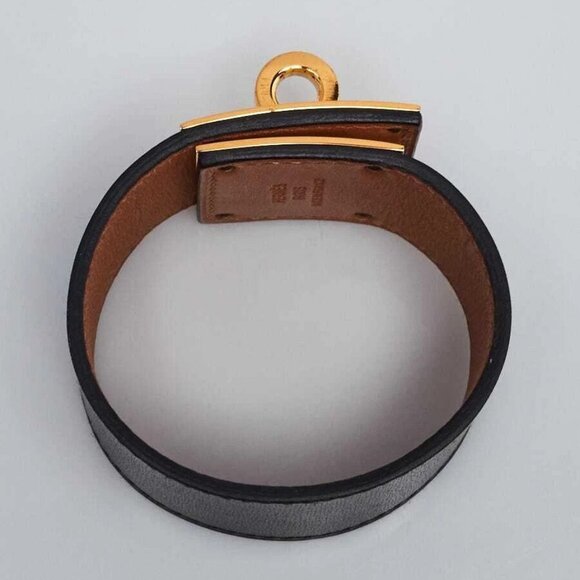 Hermes Black Swift Leather Gold Plated Kelly Dog Bracelet - Picture 5 of 7
